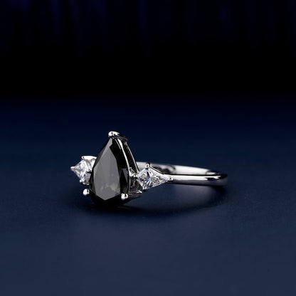 1CT Pear Cut Lab Diamond Ring, Three Stone Engagement Ring for Her