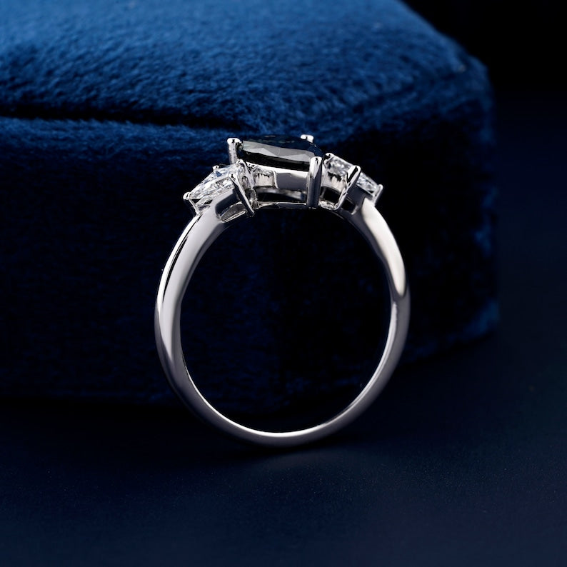 1CT Pear Cut Lab Diamond Ring, Three Stone Engagement Ring for Her