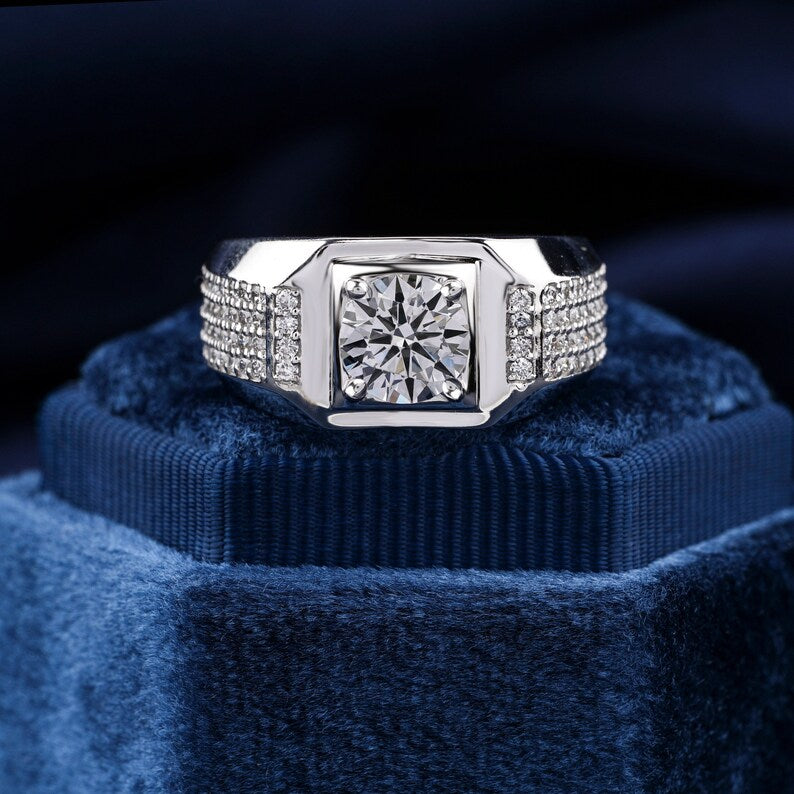 1CT Round Cut Lab Grown Diamond Men’s Ring | CVD Diamond Band
