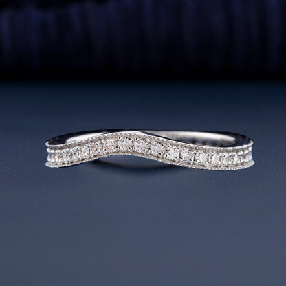 Round Lab Diamond Curved Wedding Band in White Gold