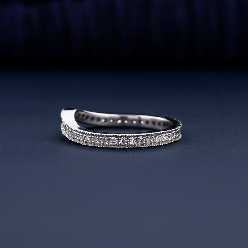 Round Brilliant Cut Lab Grown Diamond Band Curved Engagement Band Stackable Band Bridal Wedding Set Band Ring For Women