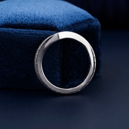 Round Lab Diamond Curved Wedding Band in White Gold