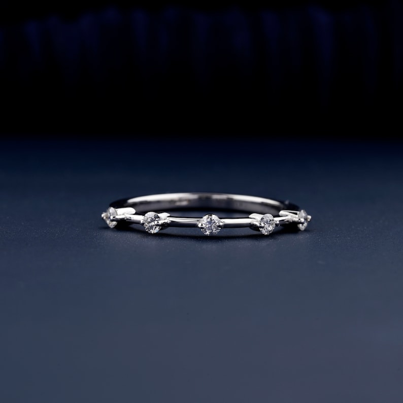 Round Lab-Grown Diamond Band 14K White Gold Band Floating Bubble Diamond Wedding Band Matching Band Minimalist Band Half Eternity Band