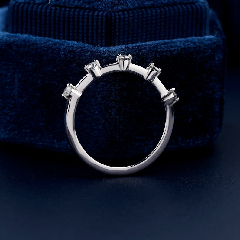 Round Lab-Grown Diamond Band 14K White Gold Band Floating Bubble Diamond Wedding Band Matching Band Minimalist Band Half Eternity Band