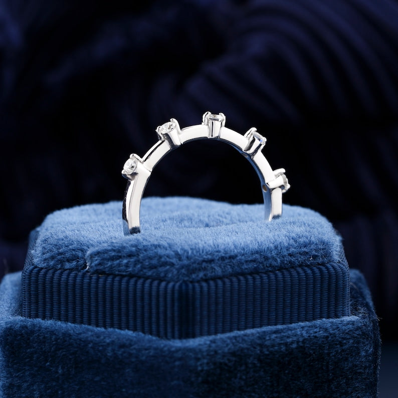 Round Lab-Grown Diamond Band 14K White Gold Band Floating Bubble Diamond Wedding Band Matching Band Minimalist Band Half Eternity Band