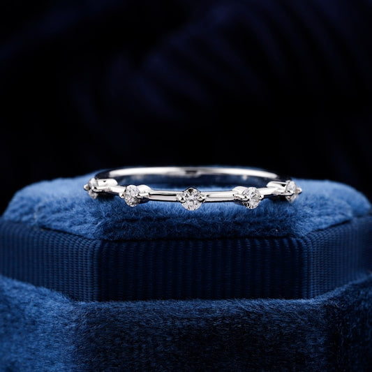 Round Lab-Grown Diamond Band 14K White Gold Band Floating Bubble Diamond Wedding Band Matching Band Minimalist Band Half Eternity Band