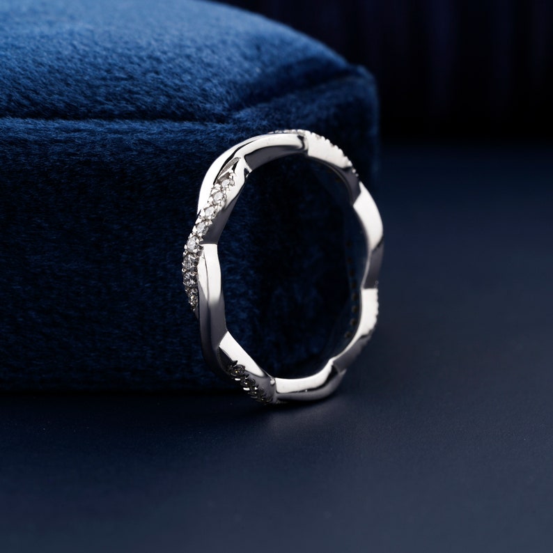 1.30mm Round Lab grown Diamond Engagement Band Infinity Twist Pave Set Diamond Band Wedding Band, Full Eternity Band Twisted Matching Band