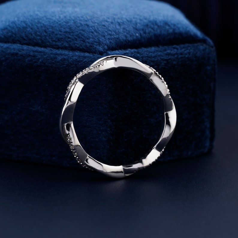 1.30mm Round Lab grown Diamond Engagement Band Infinity Twist Pave Set Diamond Band Wedding Band, Full Eternity Band Twisted Matching Band