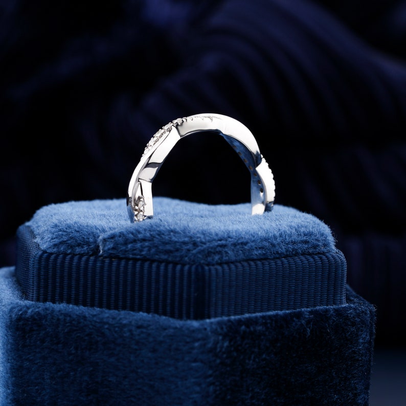 1.30mm Round Lab grown Diamond Engagement Band Infinity Twist Pave Set Diamond Band Wedding Band, Full Eternity Band Twisted Matching Band