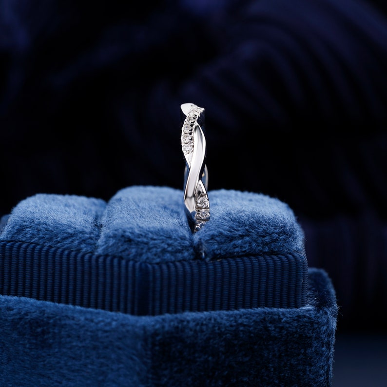 1.30mm Round Lab grown Diamond Engagement Band Infinity Twist Pave Set Diamond Band Wedding Band, Full Eternity Band Twisted Matching Band