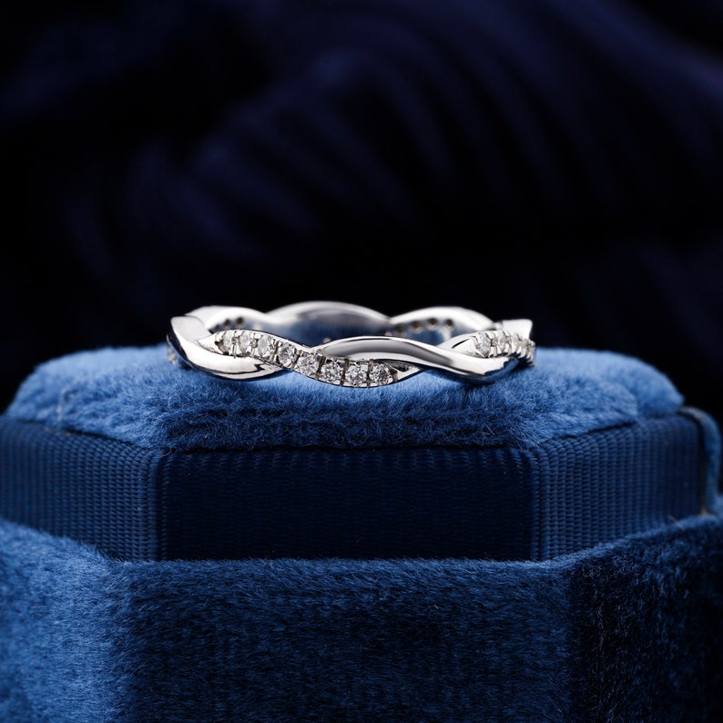 1.30mm Round Lab grown Diamond Engagement Band Infinity Twist Pave Set Diamond Band Wedding Band, Full Eternity Band Twisted Matching Band