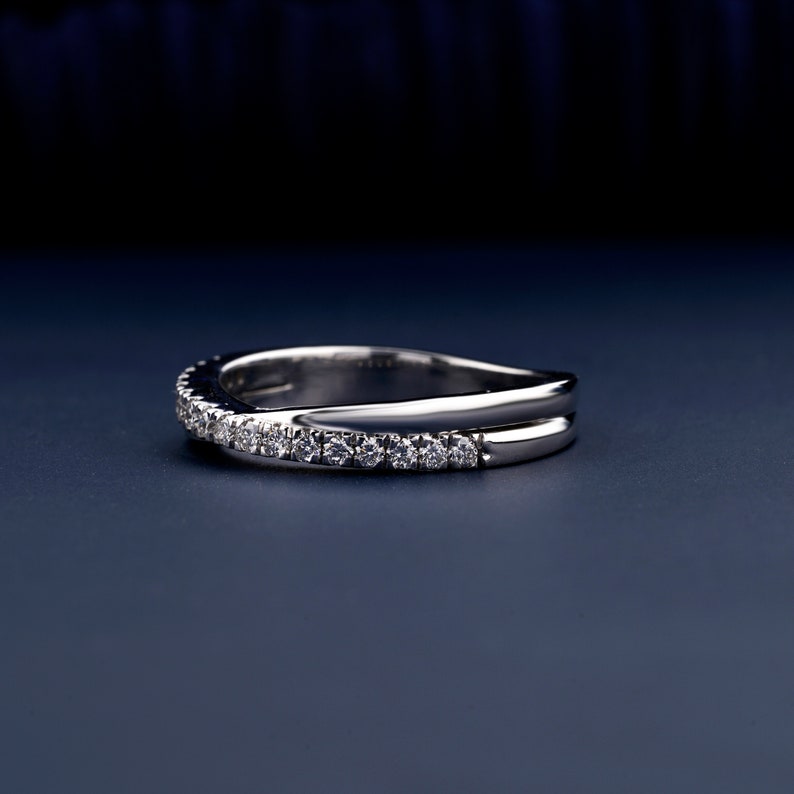 1.60mm Round Lab Grown Diamond Engagement Ring Eternity Diamond Band 14K White Gold Band Criss Cross Round Wedding Band X Diamond Ring