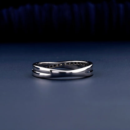 Round Lab Grown Diamond Criss Cross Band – 14K White Gold Wedding Ring