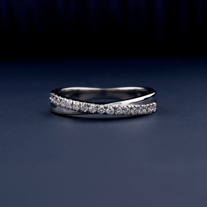 Round Lab Grown Diamond Criss Cross Band – 14K White Gold Wedding Ring