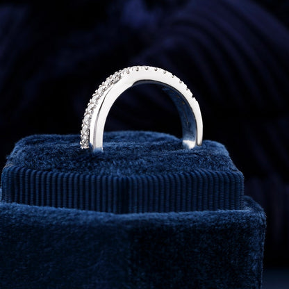 Round Lab Grown Diamond Criss Cross Band – 14K White Gold Wedding Ring