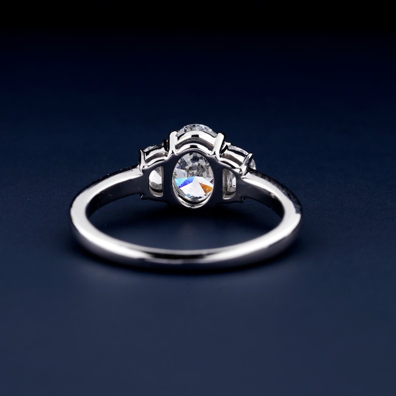 Oval Lab Diamond Three Stone Ring, Half Moon Engagement Ring
