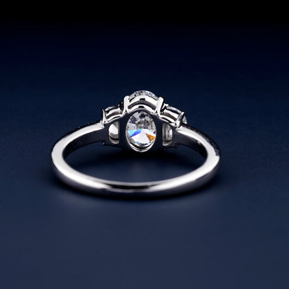 Oval Lab Diamond Three Stone Ring, Half Moon Engagement Ring