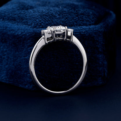 Oval Lab Diamond Three Stone Ring, Half Moon Engagement Ring