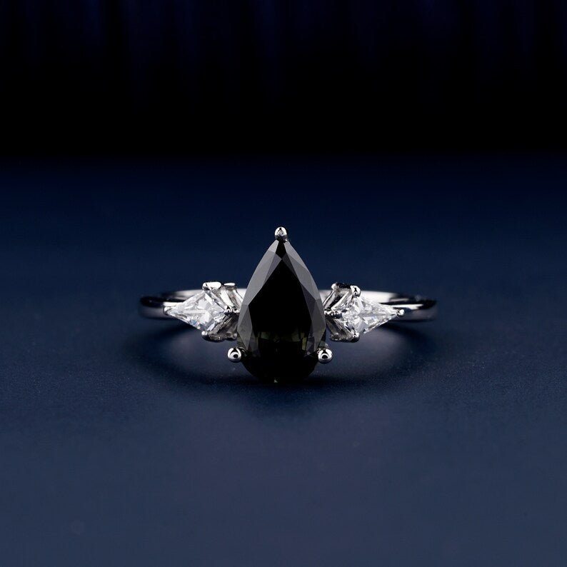 1CT Pear Cut Lab Diamond Ring, Three Stone Engagement Ring for Her