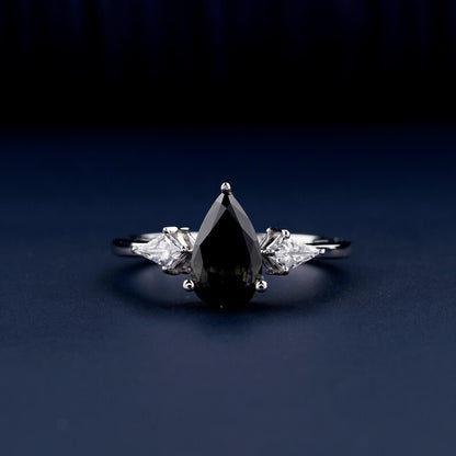 1CT Pear Cut Lab Diamond Ring, Three Stone Engagement Ring for Her