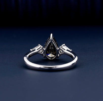 1CT Pear Cut Lab Diamond Ring, Three Stone Engagement Ring for Her