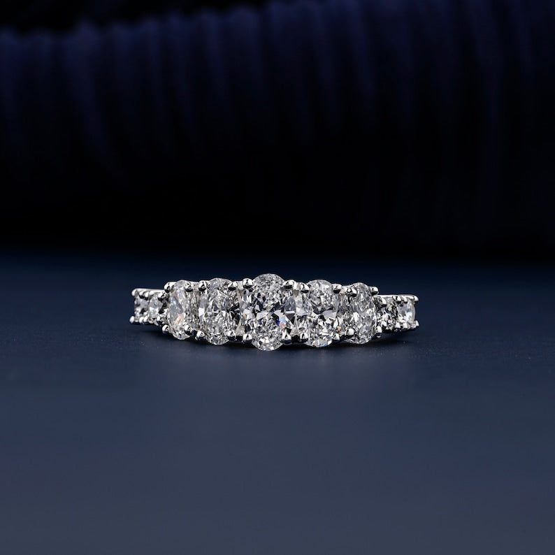 1.55 TCW Oval Lab Diamond Wedding Band Round Side Stone Eternity Band Mismatched Stacked Wedding Bands Conflict Free For Bridal Ring Set