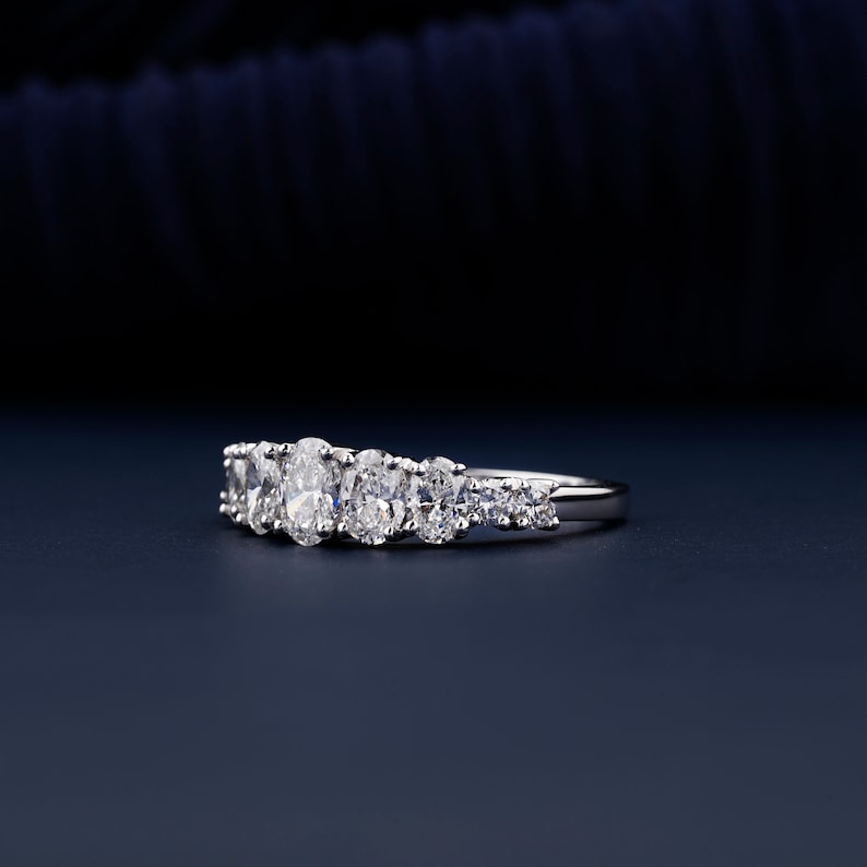 1.55 TCW Oval Lab Diamond Wedding Band Round Side Stone Eternity Band Mismatched Stacked Wedding Bands Conflict Free For Bridal Ring Set