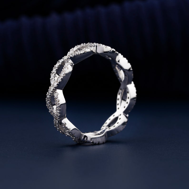 1.20mm Round Lab Grown Diamond Band Ring Celtic Style Round Diamond Wedding Band Cross Over Band Stackable Band Ring for Women Gift For Her