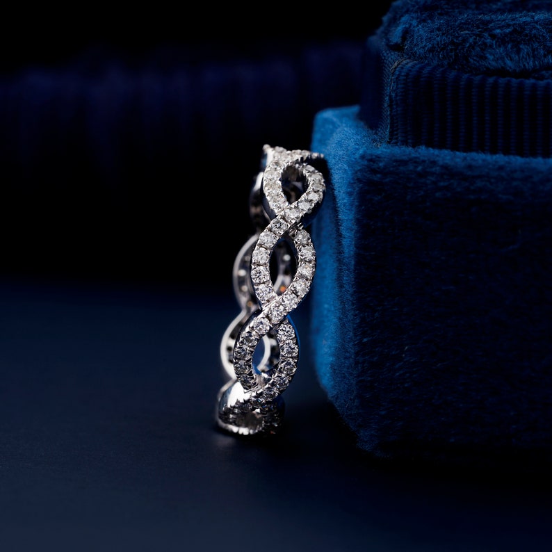 1.20mm Round Lab Grown Diamond Band Ring Celtic Style Round Diamond Wedding Band Cross Over Band Stackable Band Ring for Women Gift For Her