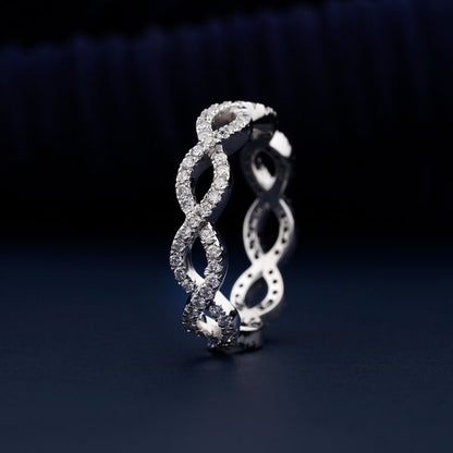 Round Lab Grown Diamond Celtic Wedding Band –White Gold Stackable Ring