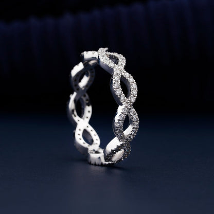 Round Lab Grown Diamond Celtic Wedding Band –White Gold Stackable Ring
