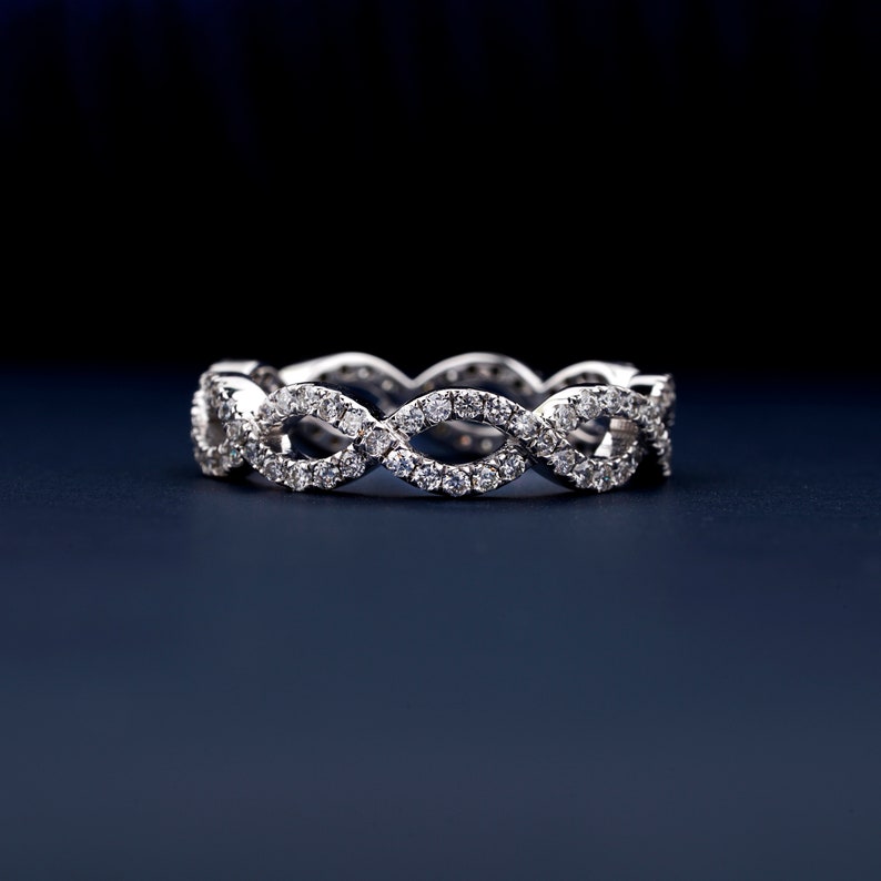 1.20mm Round Lab Grown Diamond Band Ring Celtic Style Round Diamond Wedding Band Cross Over Band Stackable Band Ring for Women Gift For Her