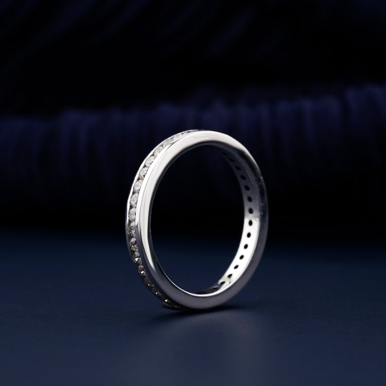 1.60mm Round Diamond Band Ring EF/VS Lab Grown Diamond Eternity Band Channel Setting Stackable Engagement Band Anniversary Ring for Wife