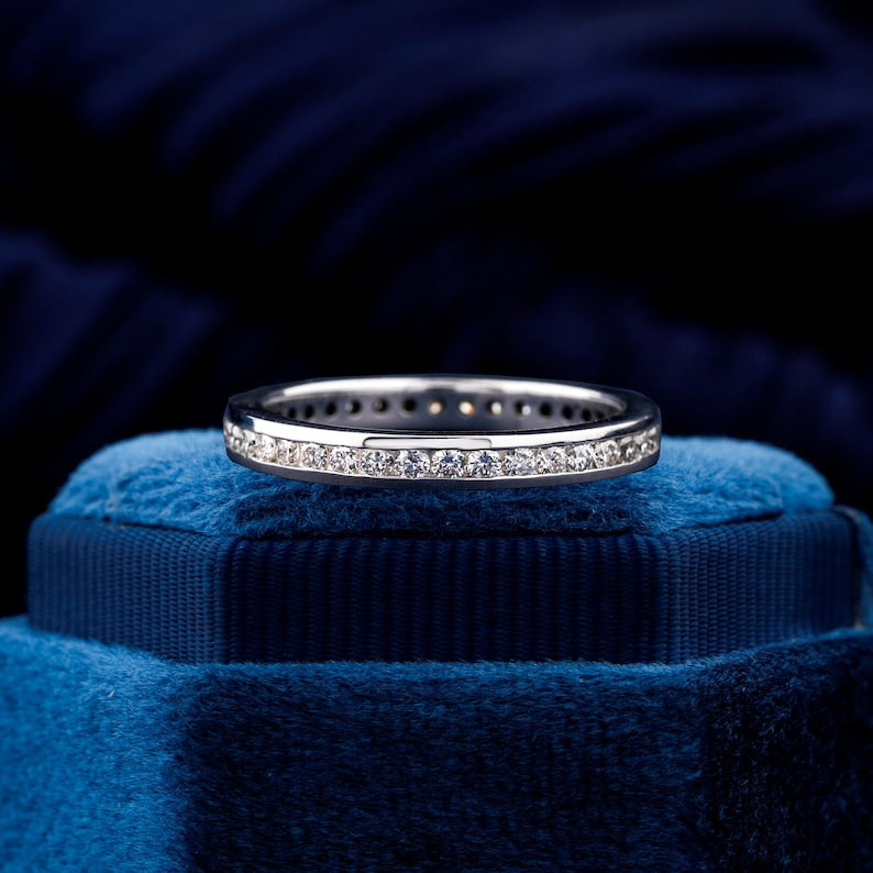 1.60mm Round Diamond Band Ring EF/VS Lab Grown Diamond Eternity Band Channel Setting Stackable Engagement Band Anniversary Ring for Wife