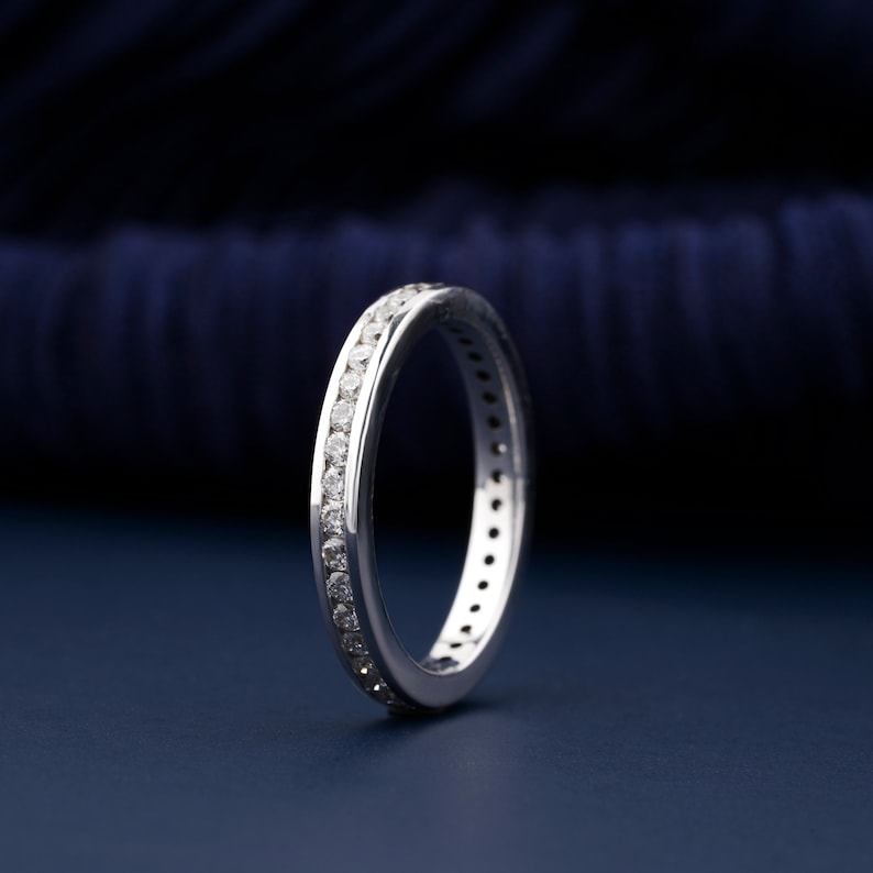 1.60mm Round Diamond Band Ring EF/VS Lab Grown Diamond Eternity Band Channel Setting Stackable Engagement Band Anniversary Ring for Wife