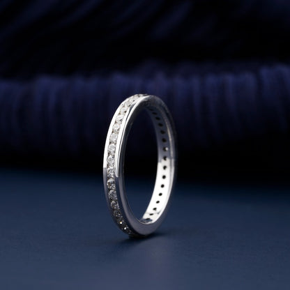Round Lab Diamond Eternity Band – Stackable Channel Set Gold Ring