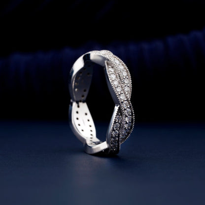 Lab Diamond Wedding Band – Infinity Twisted Pave Stackable Ring