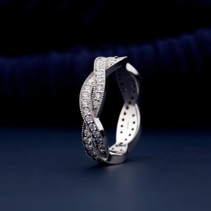 Lab Diamond Wedding Band – Infinity Twisted Pave Stackable Ring