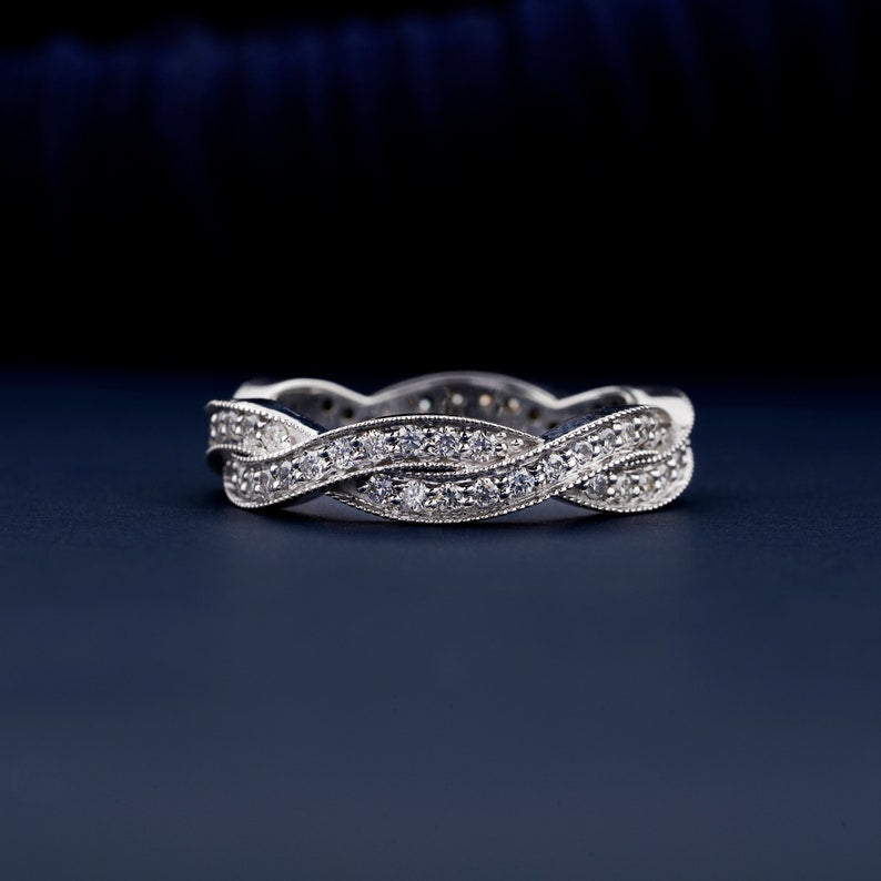 .40mm Celtic Style Round Lab grown Diamond Band Infinity Twisted Pave Set Diamond Band Stacking Ring Matching Ring Eternity Band For Wife