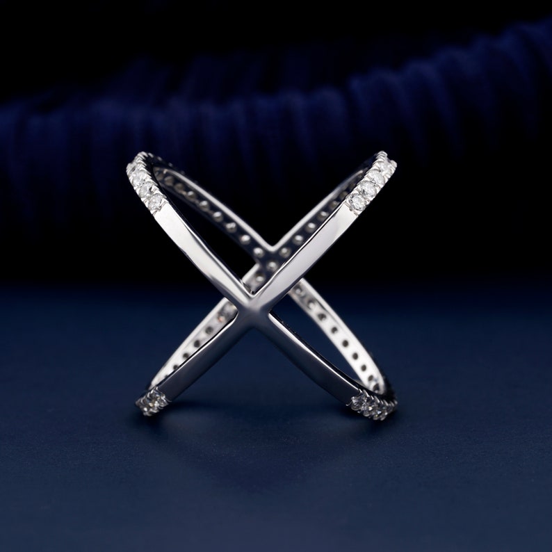 1.60 MM Criss Cross Round Diamond Band X Crossover Lab Grown Diamond Band Full Eternity Infinity Wedding Band CVD Diamond Band For Her