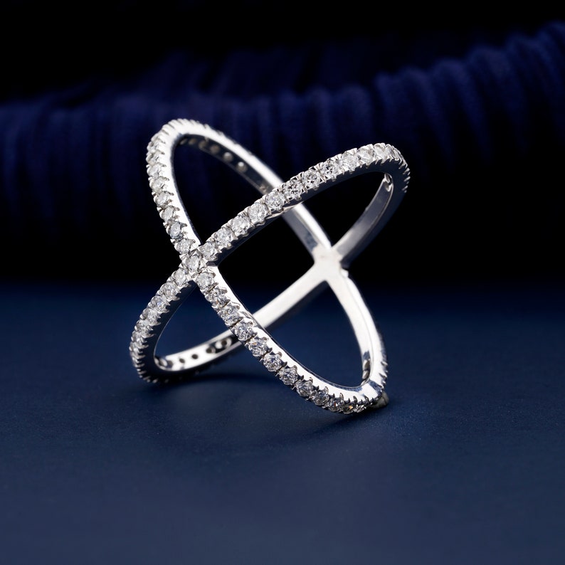 1.60 MM Criss Cross Round Diamond Band X Crossover Lab Grown Diamond Band Full Eternity Infinity Wedding Band CVD Diamond Band For Her