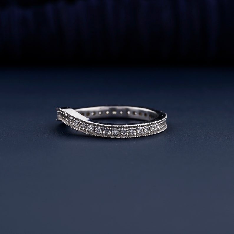 Round Brilliant Cut Lab Grown Diamond Band Curved Engagement Band Stackable Band Bridal Wedding Set Band Ring For Women