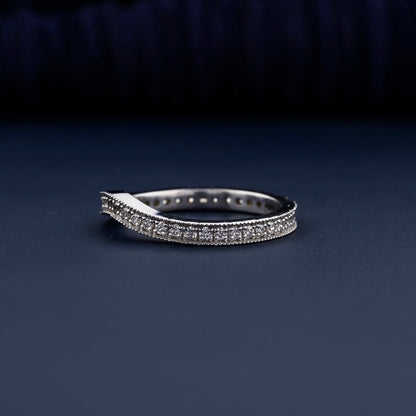 Round Lab Diamond Curved Wedding Band in White Gold