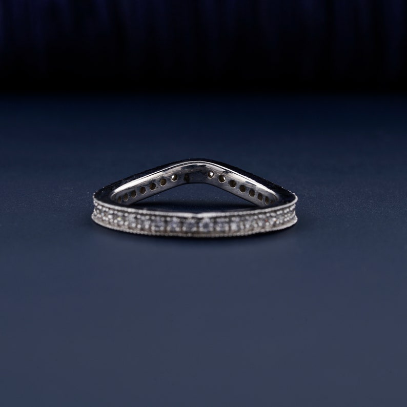 Round Brilliant Cut Lab Grown Diamond Band Curved Engagement Band Stackable Band Bridal Wedding Set Band Ring For Women