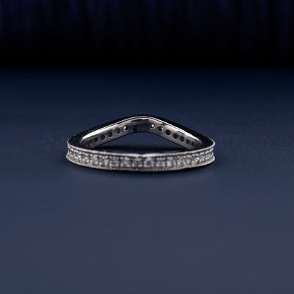 Round Lab Diamond Curved Wedding Band in White Gold