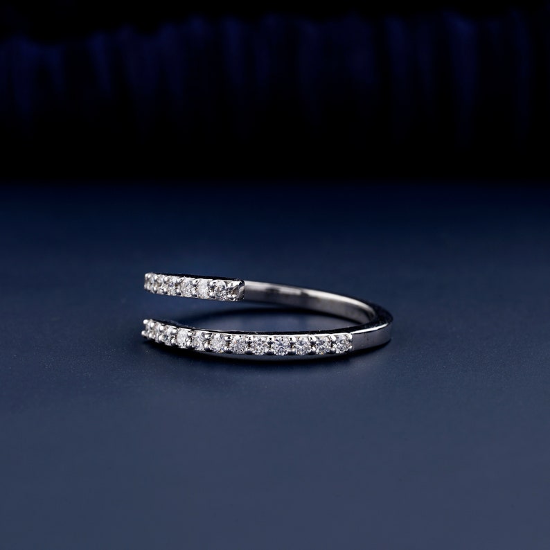 Round Cut Lab Grown Diamond Band,Bypass Wedding Band,14k White Gold Band,Dainty Minimalist Ring,Anniversary Ring,Gift For Wife