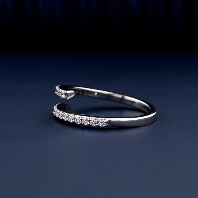 Round Cut Lab Grown Diamond Band,Bypass Wedding Band,14k White Gold Band,Dainty Minimalist Ring,Anniversary Ring,Gift For Wife