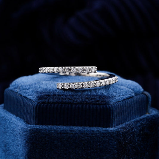 Round Cut Lab Grown Diamond Band,Bypass Wedding Band,14k White Gold Band,Dainty Minimalist Ring,Anniversary Ring,Gift For Wife