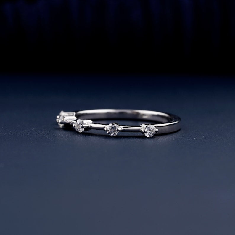 Round Lab-Grown Diamond Band 14K White Gold Band Floating Bubble Diamond Wedding Band Matching Band Minimalist Band Half Eternity Band