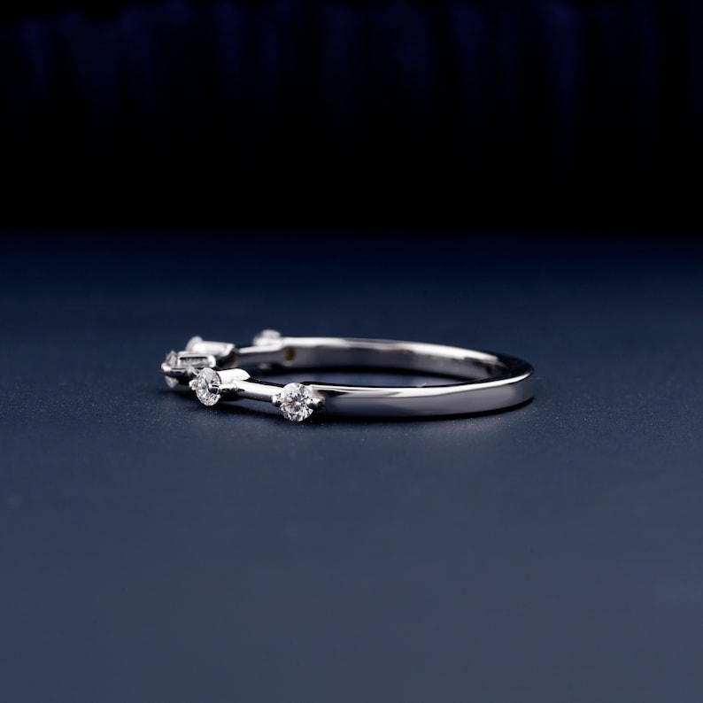 Round Lab-Grown Diamond Band 14K White Gold Band Floating Bubble Diamond Wedding Band Matching Band Minimalist Band Half Eternity Band